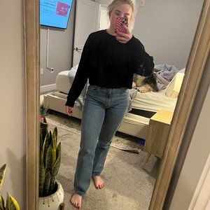 Black Cropped Oversized Crewneck